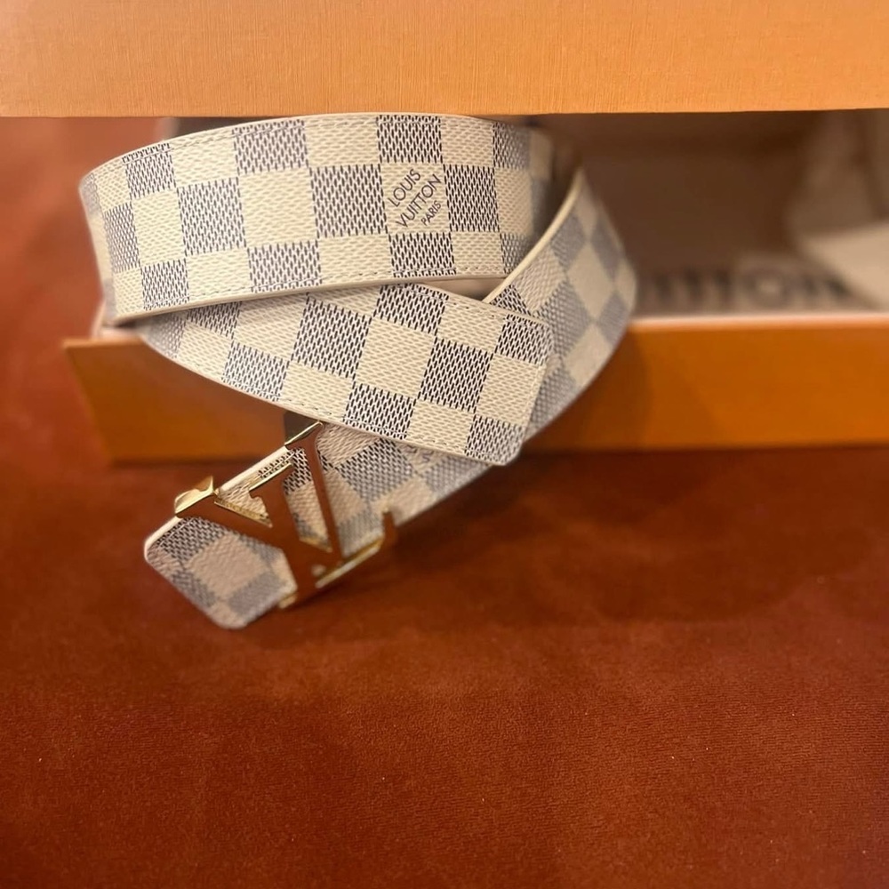 Louis Vuitton Checkered Belt with Gold Buckle